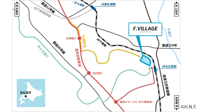 車でFビレッジへ向かう際の参考地図