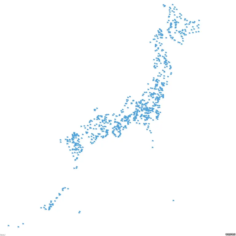 役場」を検索した結果だけで描かれた日本地図
