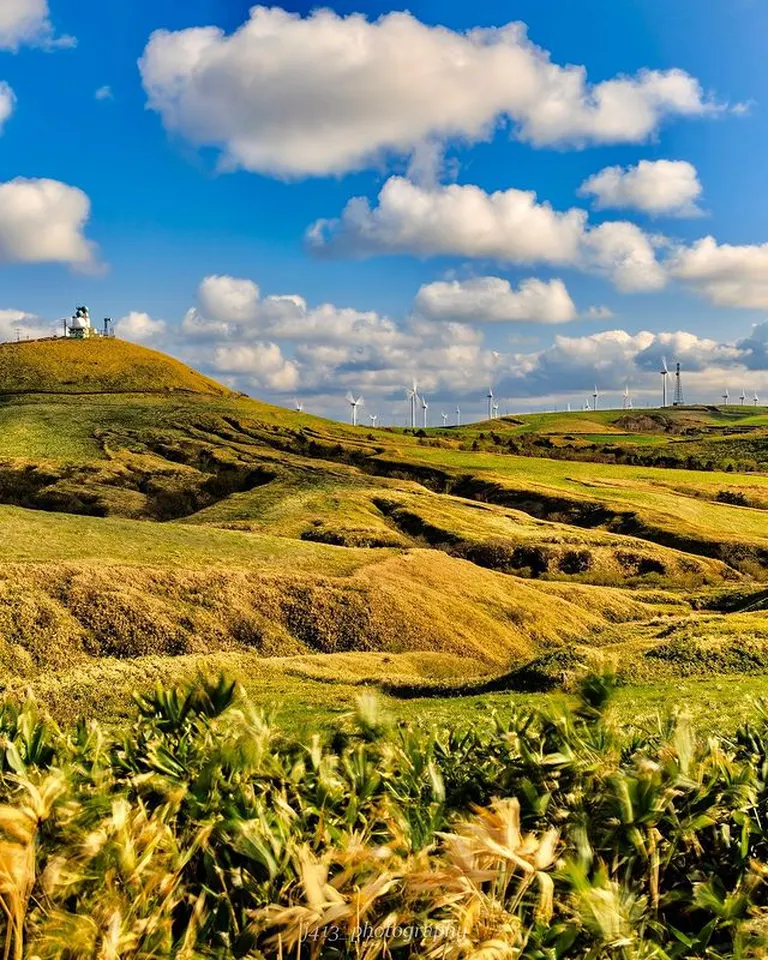 遠くまで続く北海道らしいのどかな景色「宗谷丘陵と風車（稚内市