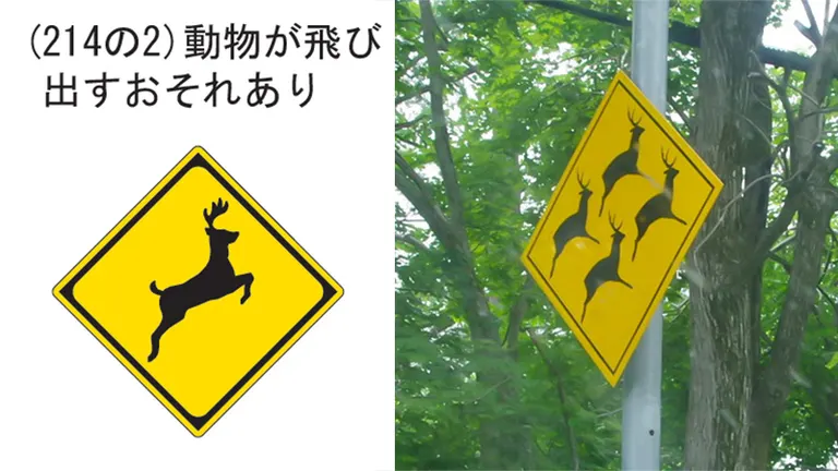 シカが飛び出しまくる”北海道ならではの道路標識に「シカたないでは